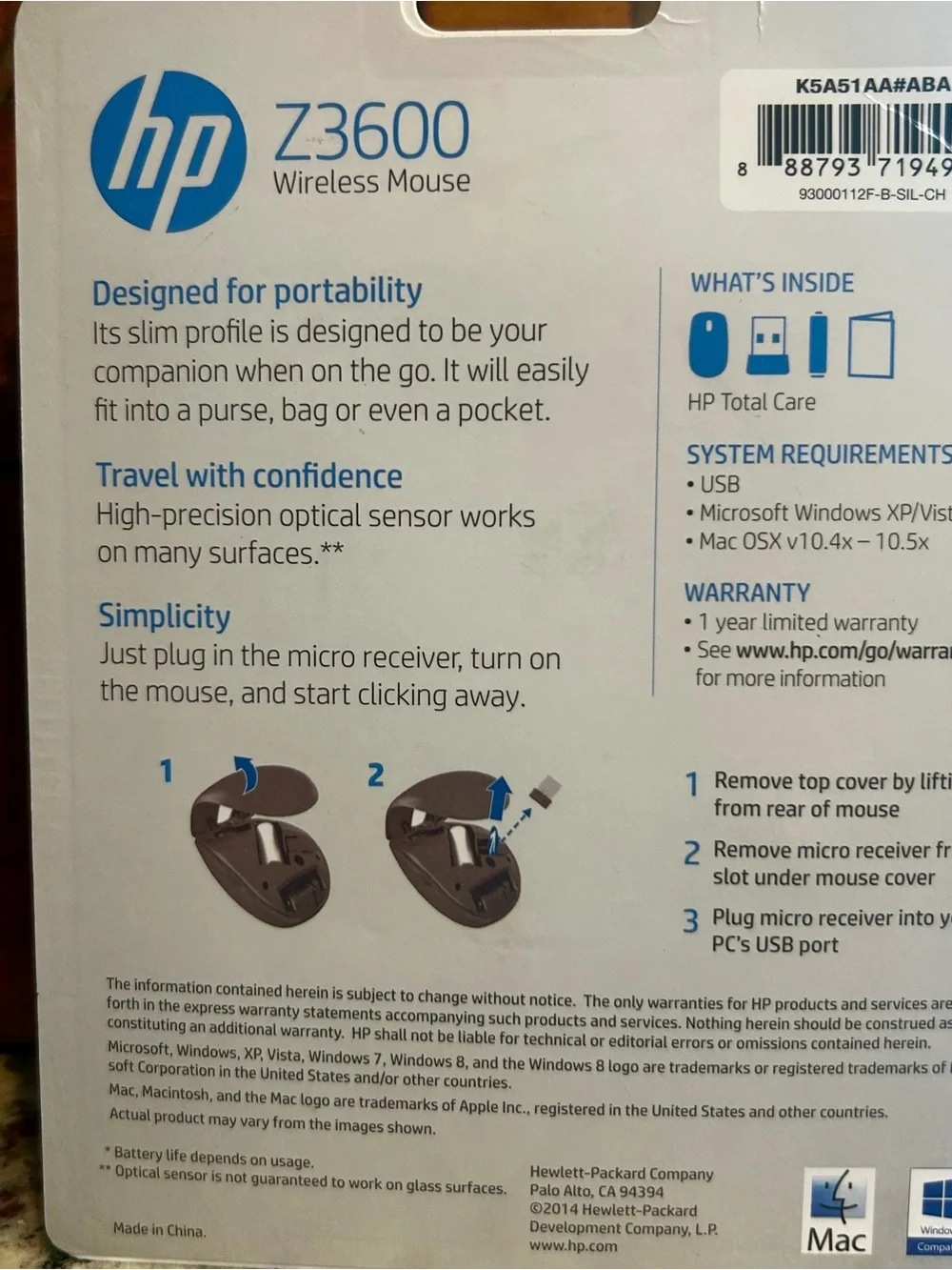 HP Z3600 Wireless Mouse — Silver and Black